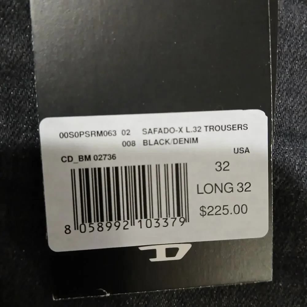 DIESEL Jeans Mens 32x32 Safado X Straight Black NWT RM063 Button Fly - Picture 5 of 16